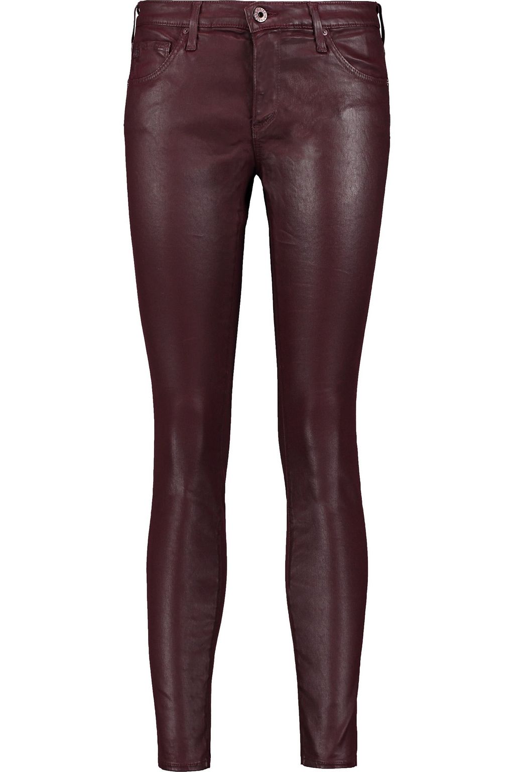 burgundy coated skinny jeans