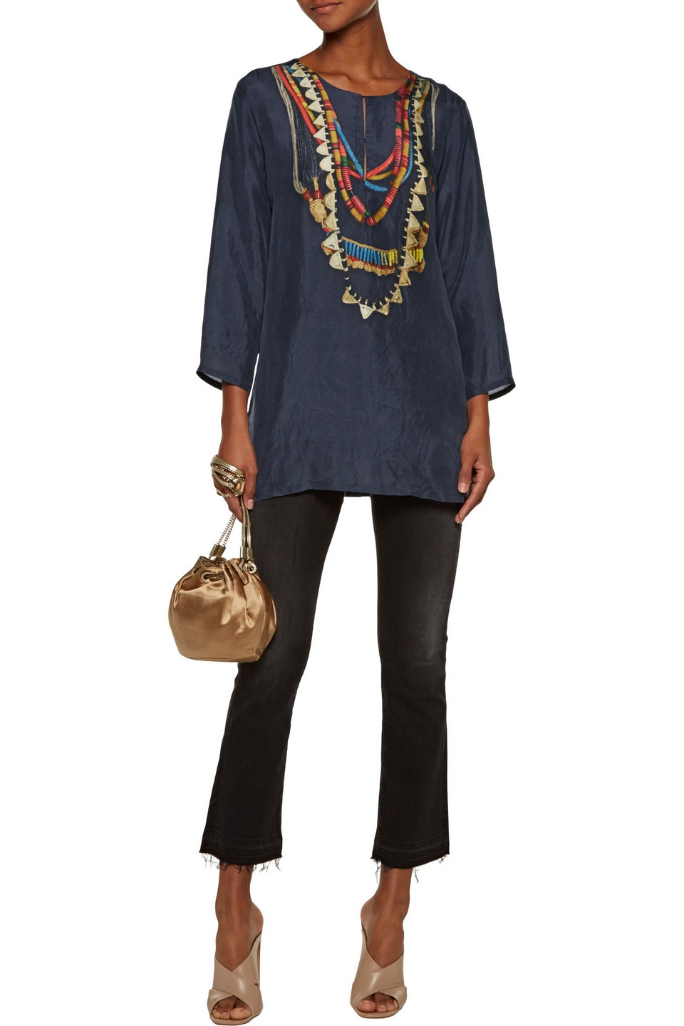 FIGUE IRIS PRINTED WASHED-SILK BROADCLOTH TUNIC