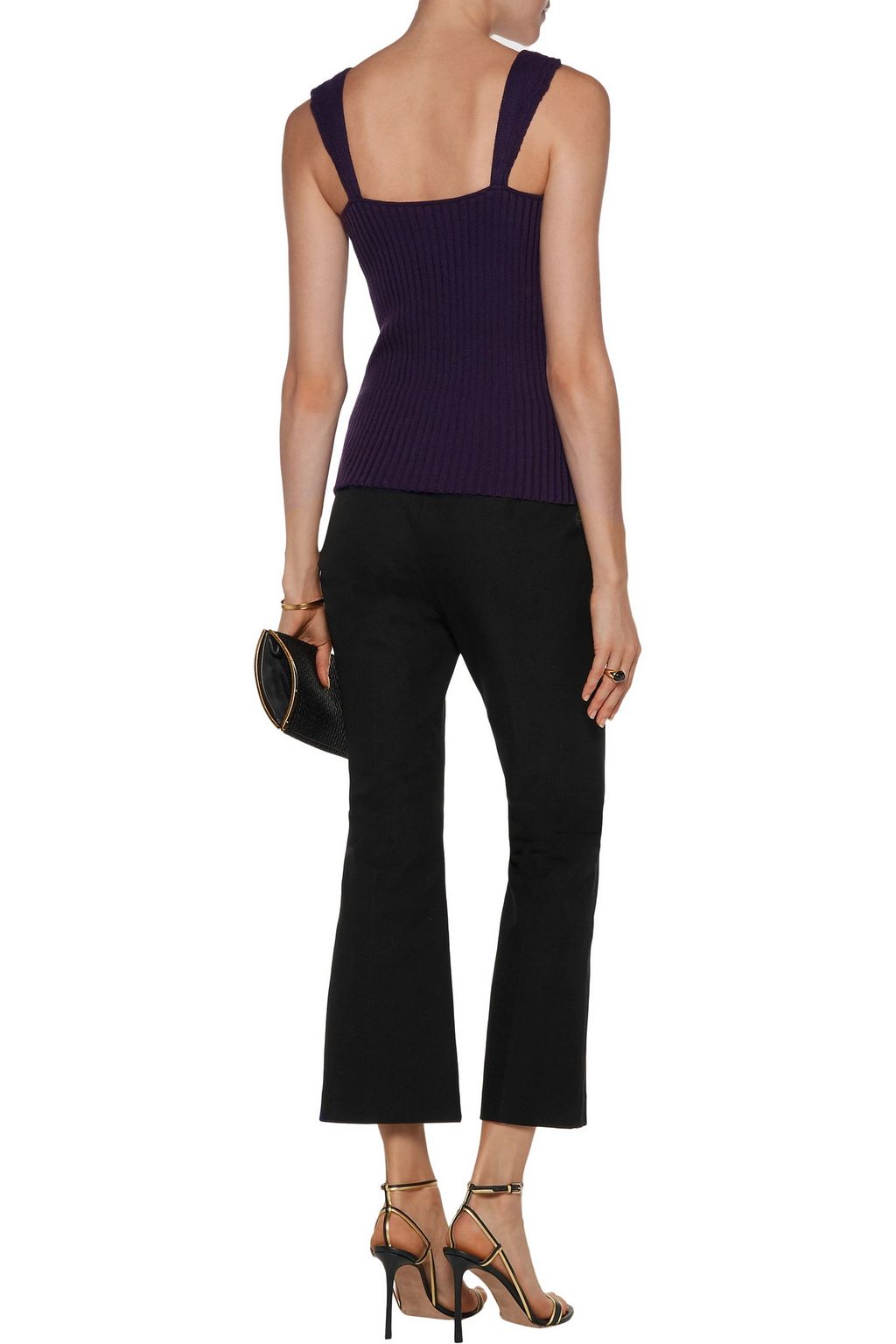 VALENTINO GARAVANI Ruffled ribbed wool, silk and cashmere-blend tank