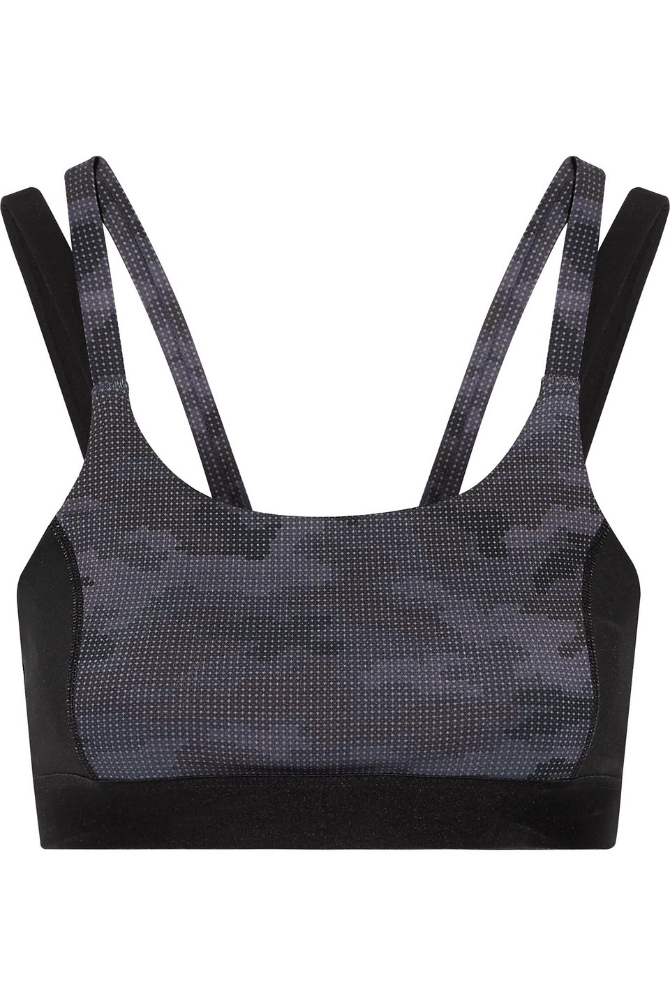 purity active - paneled printed stretch sports bra - gray - m