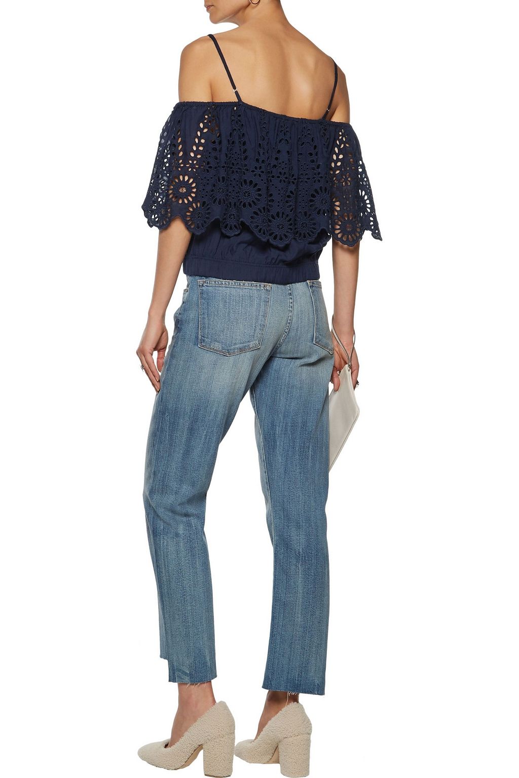 GANNI Cold-shoulder broderie anglaise top