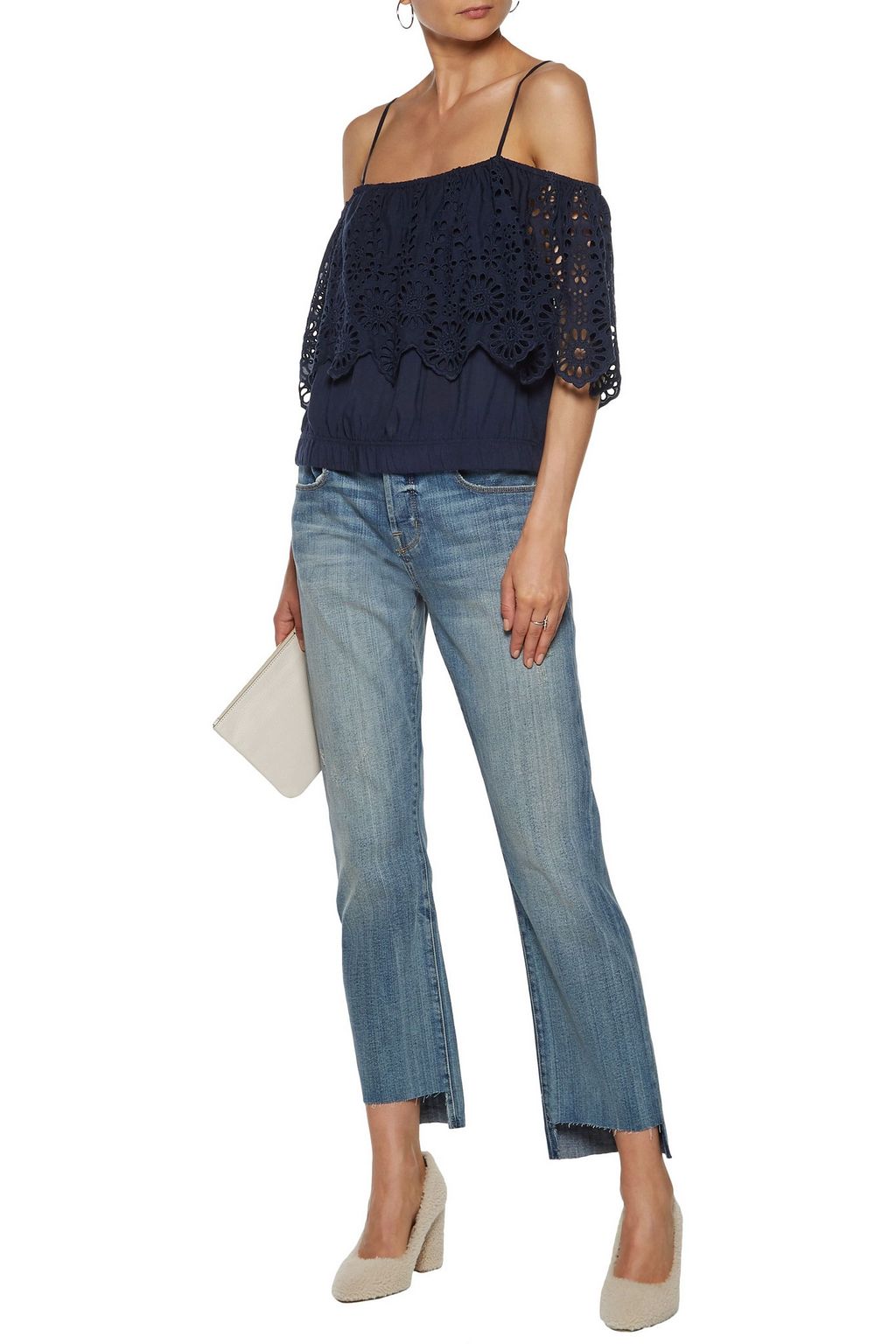 GANNI Cold-shoulder broderie anglaise top