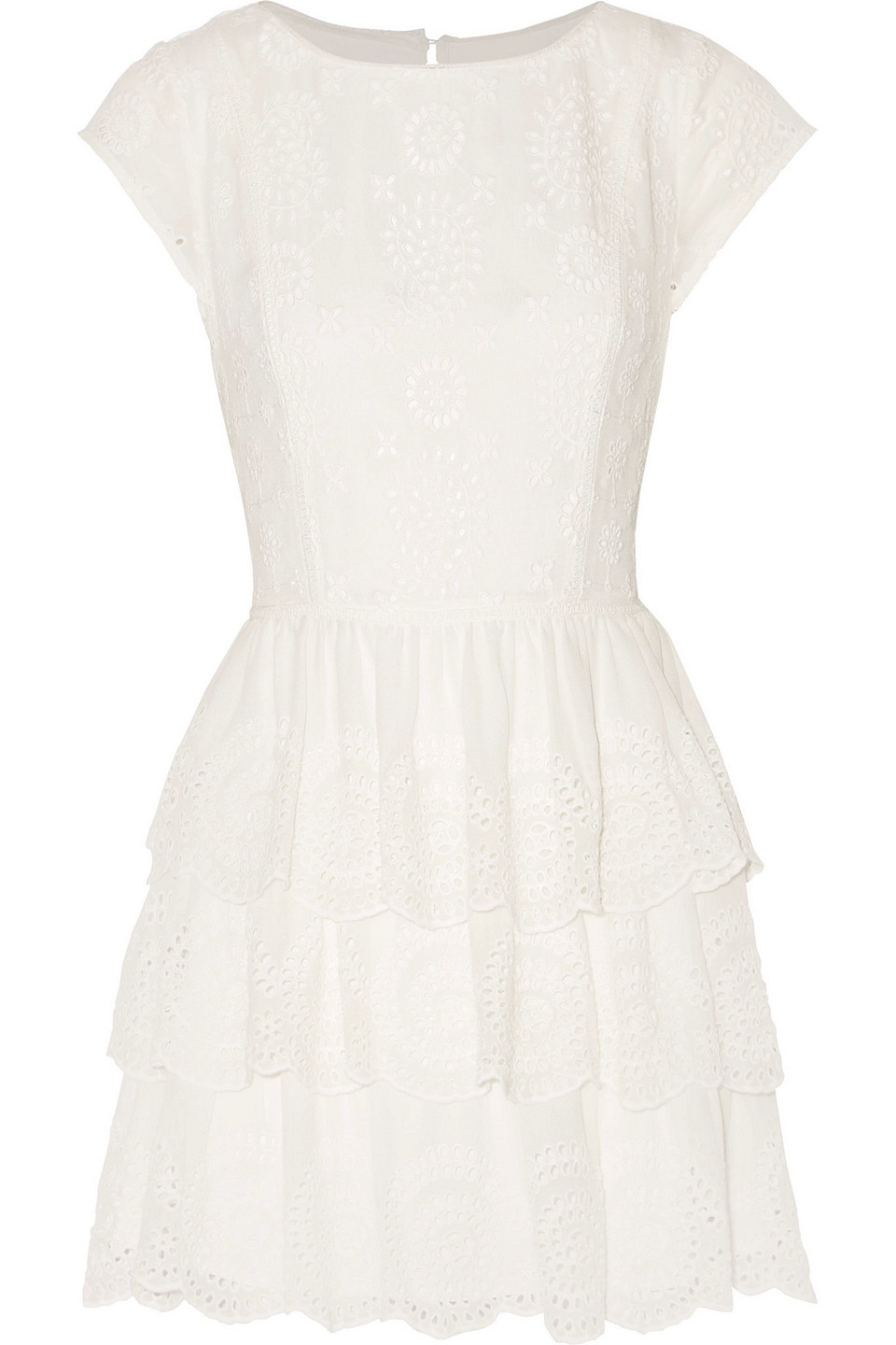 joie - altha ruffled broderie anglaise silk mini dress - white - s