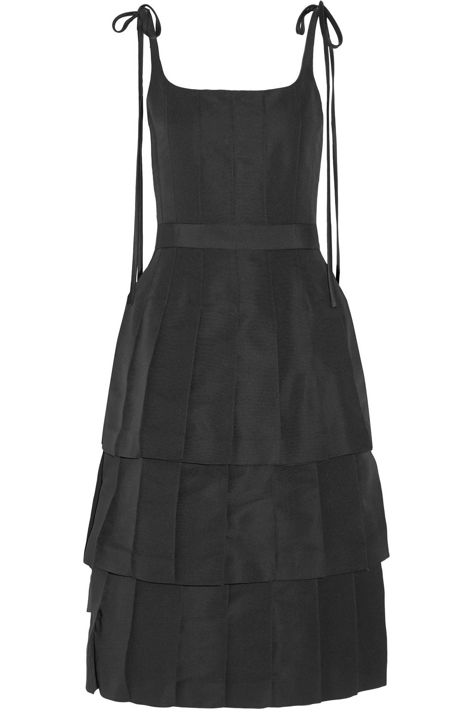 thom browne - satin-trimmed tiered silk-faille dress - black - it 38