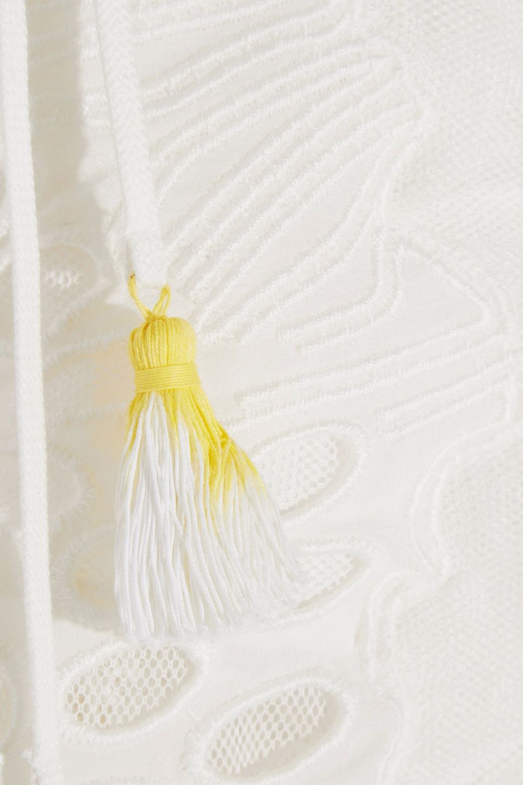 CHLOÉ Tasseled broderie anglaise and tulle-paneled linen-blend camisole