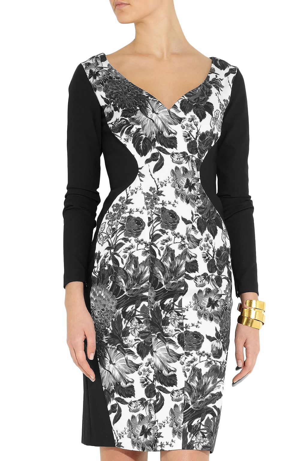 STELLA MCCARTNEY Paneled floral-print cotton-blend and stretch-crepe dress