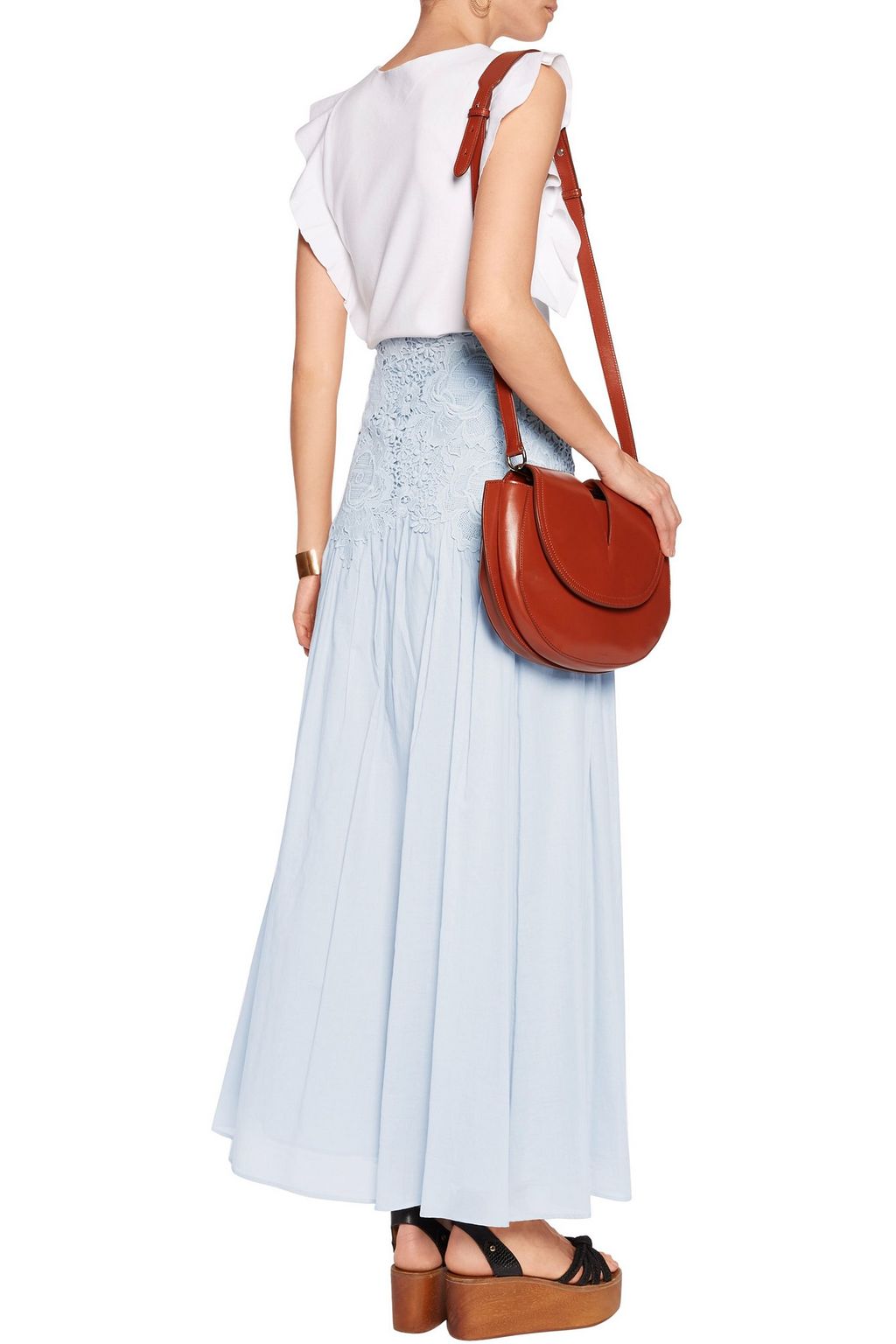 SEE BY CHLOÉ Pleated paneled cotton-poplin and lace maxi skirt