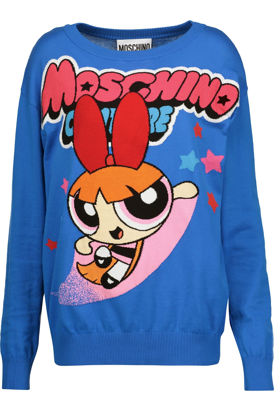 moschino - intarsia cotton-jersey sweater - blue - xxs