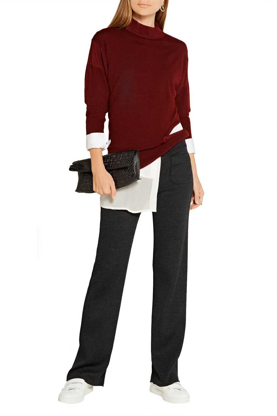Helmut Lang Ribbed Wool-blend Bootcut Pants In Black