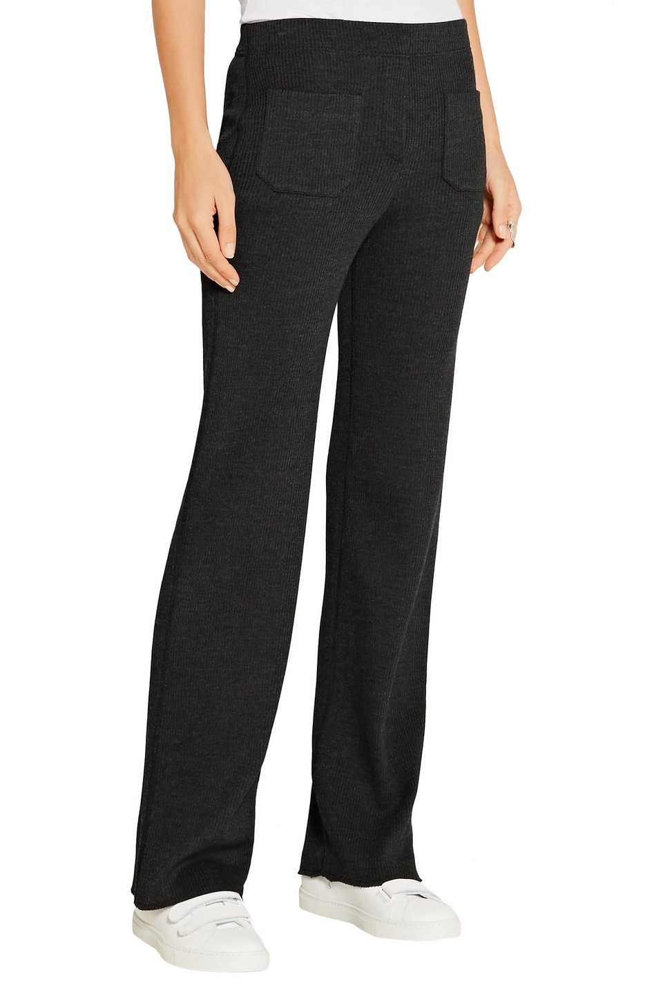 Helmut Lang Ribbed Wool-blend Bootcut Pants In Black