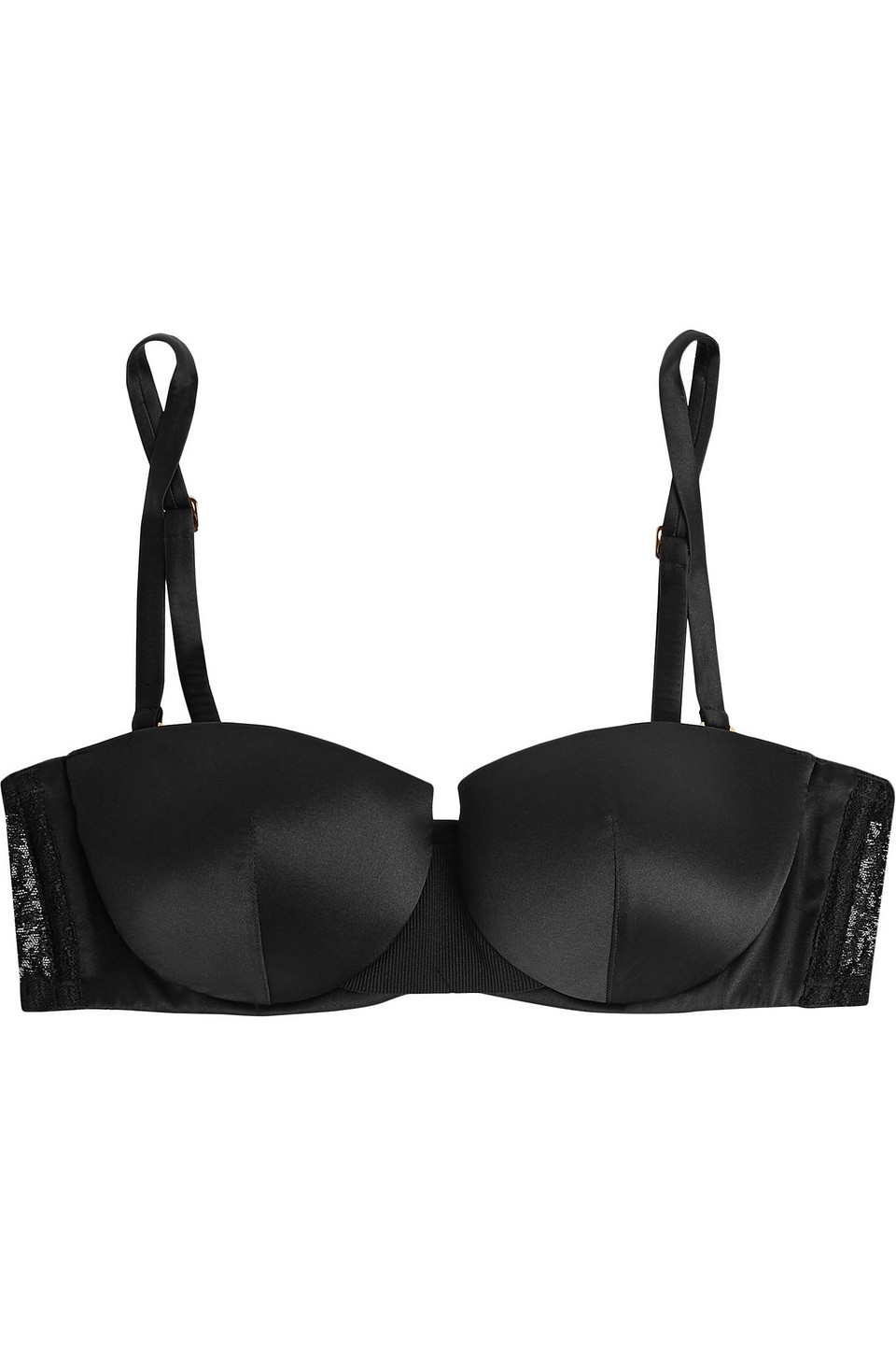 la perla - feline chic satin and embroidered tulle balconette bra - black - it ii b