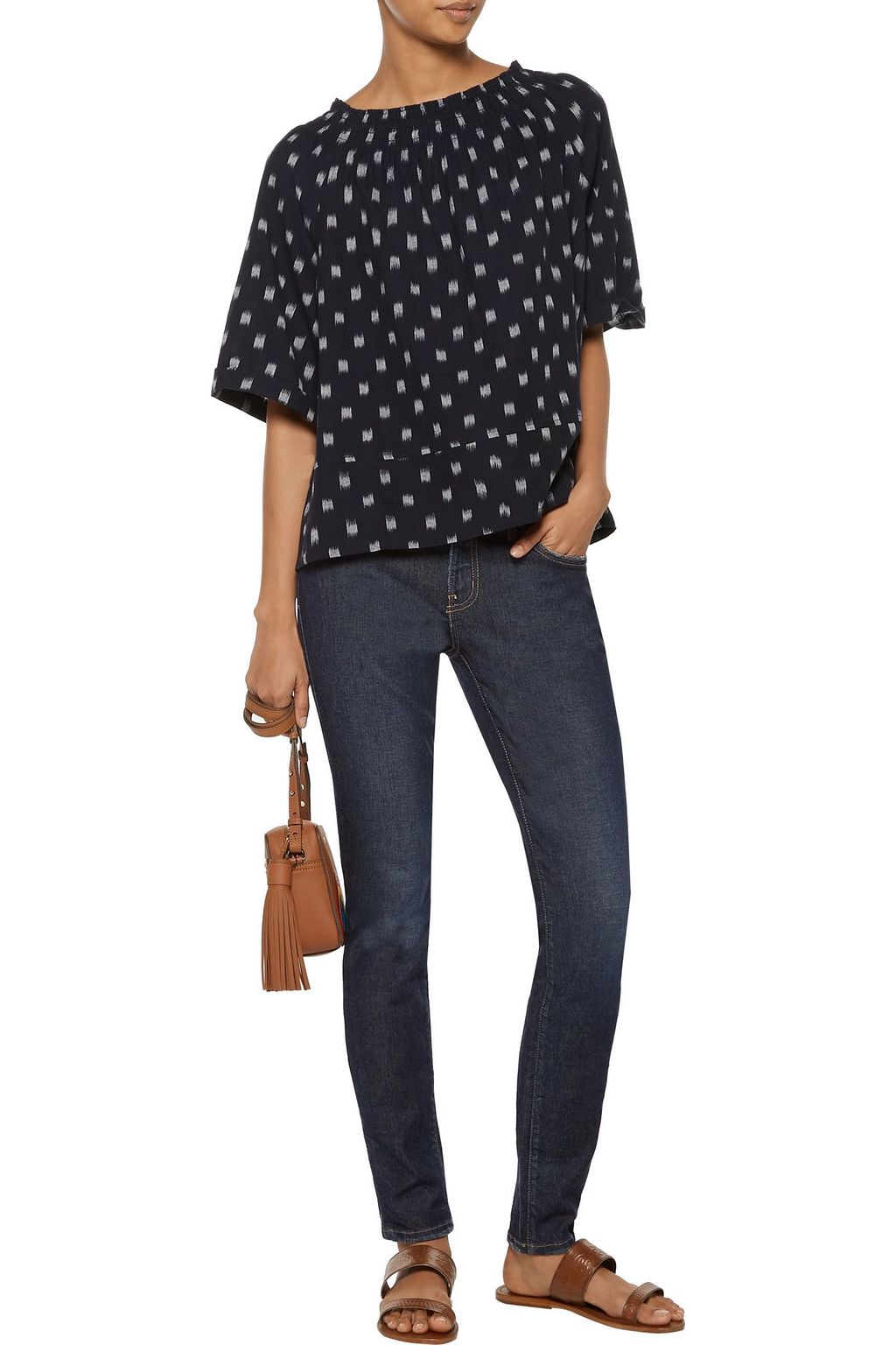 CURRENT/ELLIOTT Off-the-shoulder printed cotton-twill top