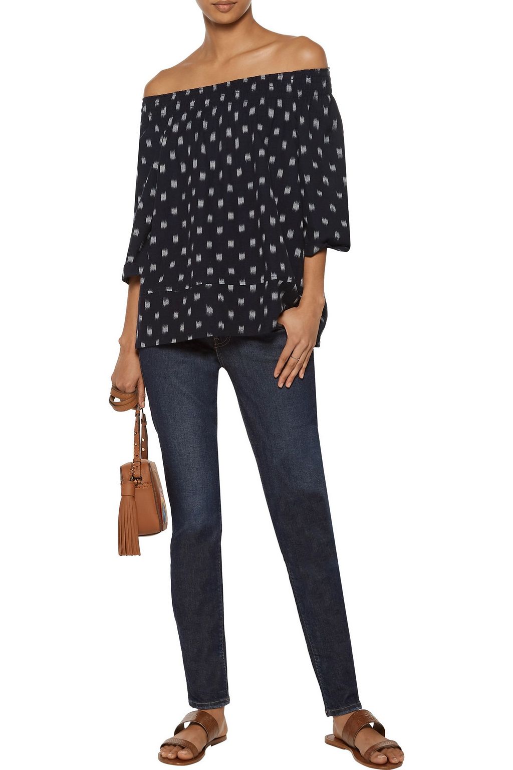 CURRENT/ELLIOTT Off-the-shoulder printed cotton-twill top