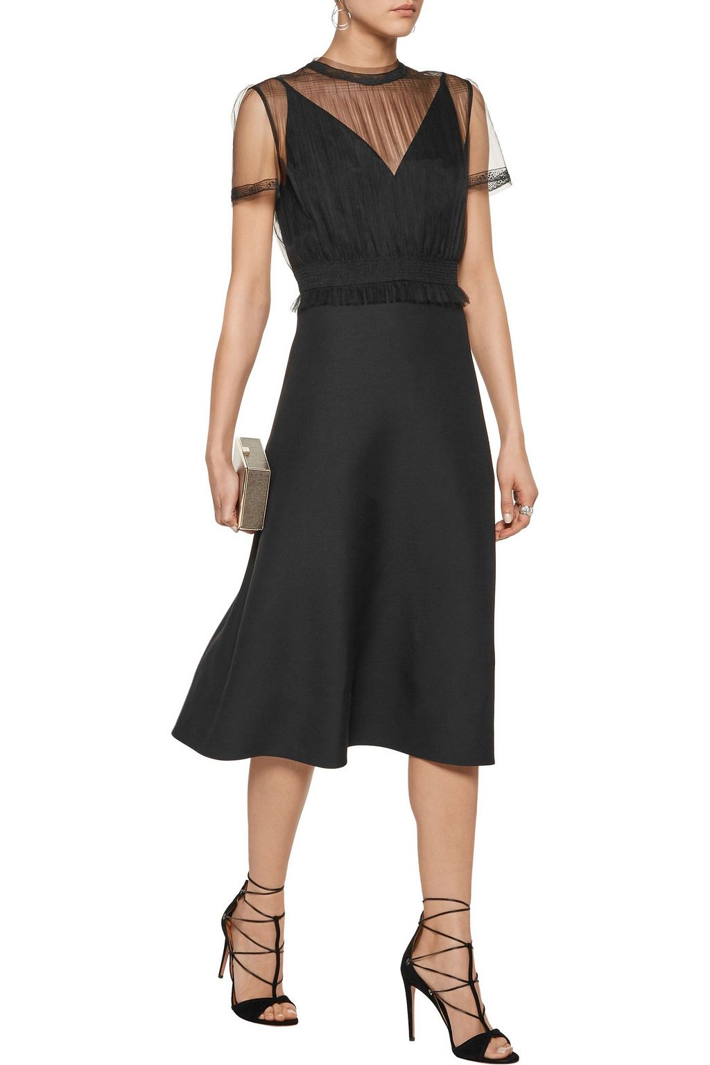 VALENTINO GARAVANI Tulle paneled wool and silk-blend dress