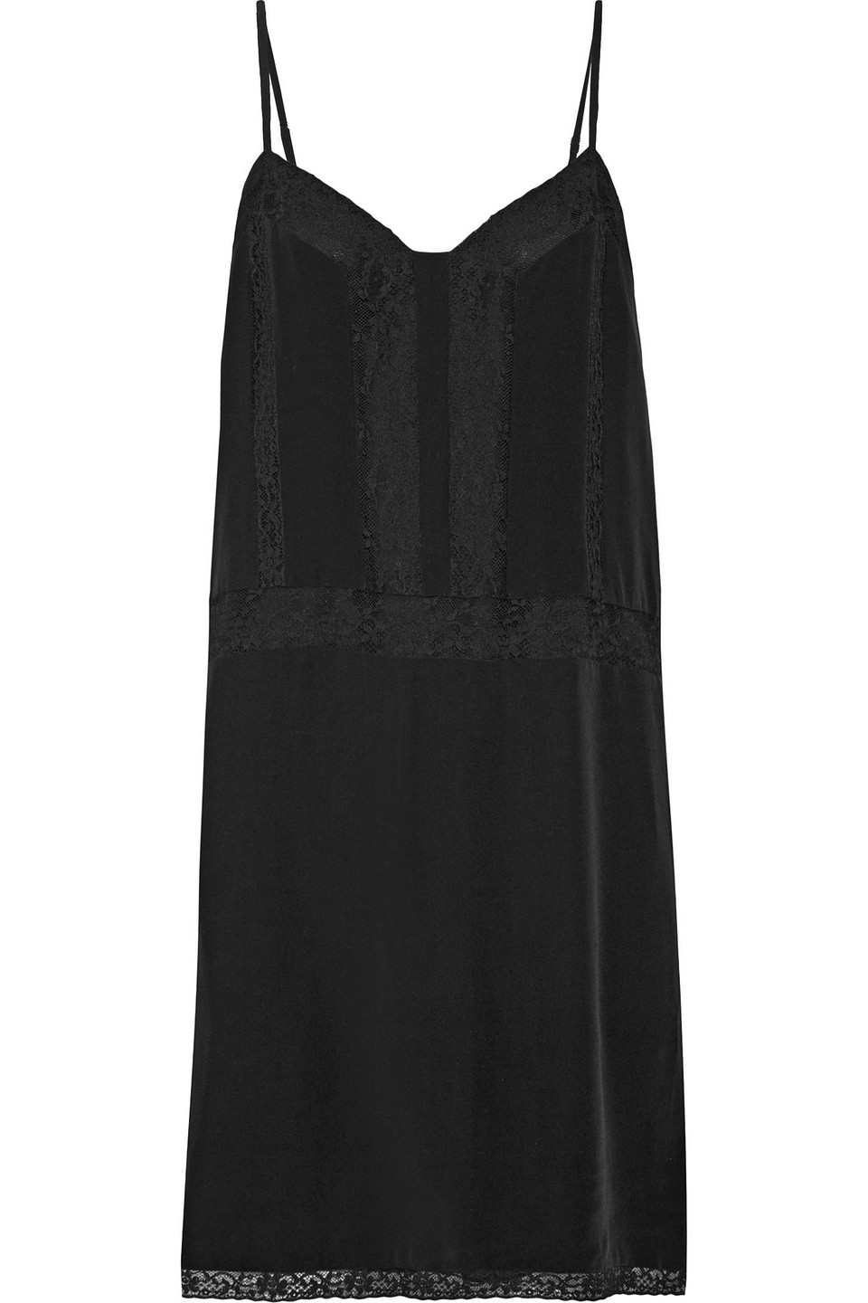joie - fiorato cotton-blend lace-trimmed washed-silk slip dress - black - s