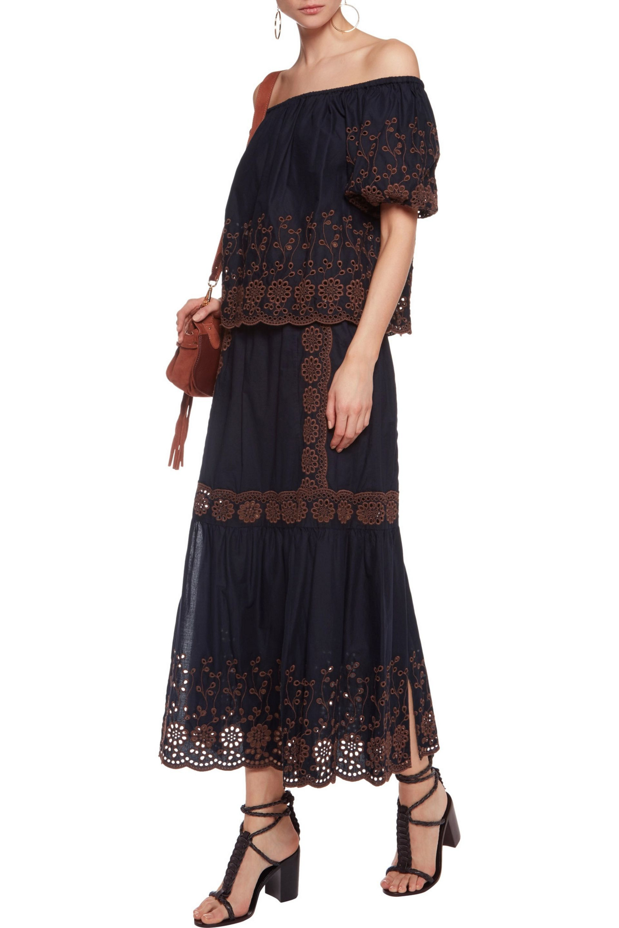 See By Chloé Broderie anglaise printed cotton maxi skirt
