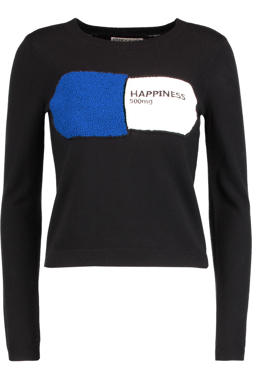 alice olivia - connie bouclé-paneled wool-blend sweater - black - xs