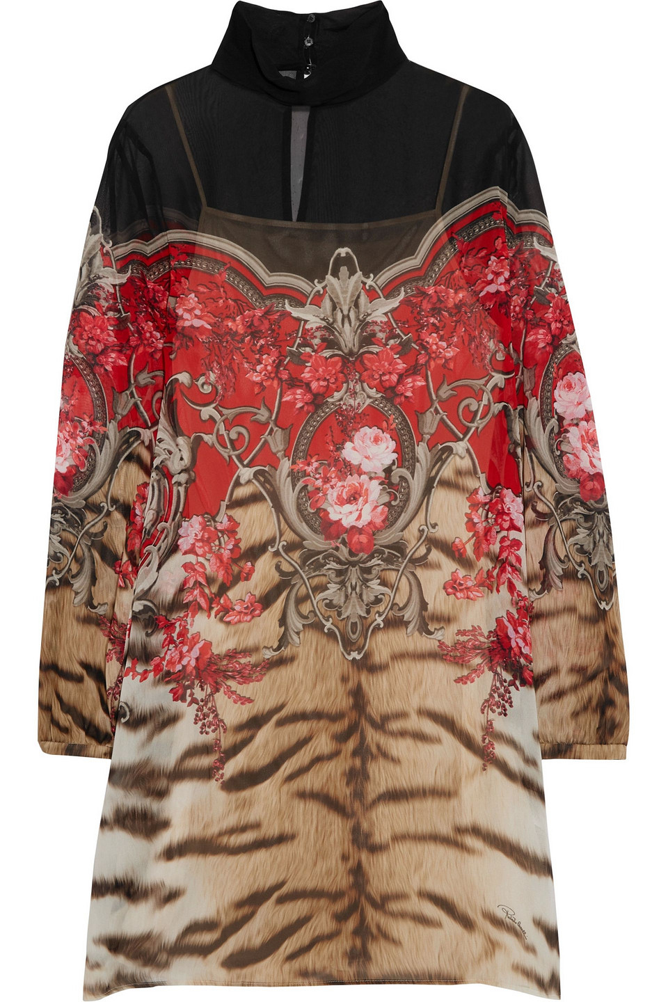 roberto cavalli - printed silk-chiffon turtleneck mini dress - red - it 40