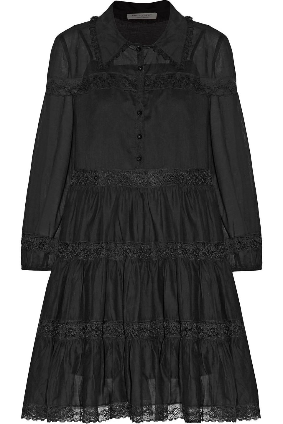 philosophy di lorenzo serafini - lace-trimmed gathered cotton-gauze mini dress - black - it 42