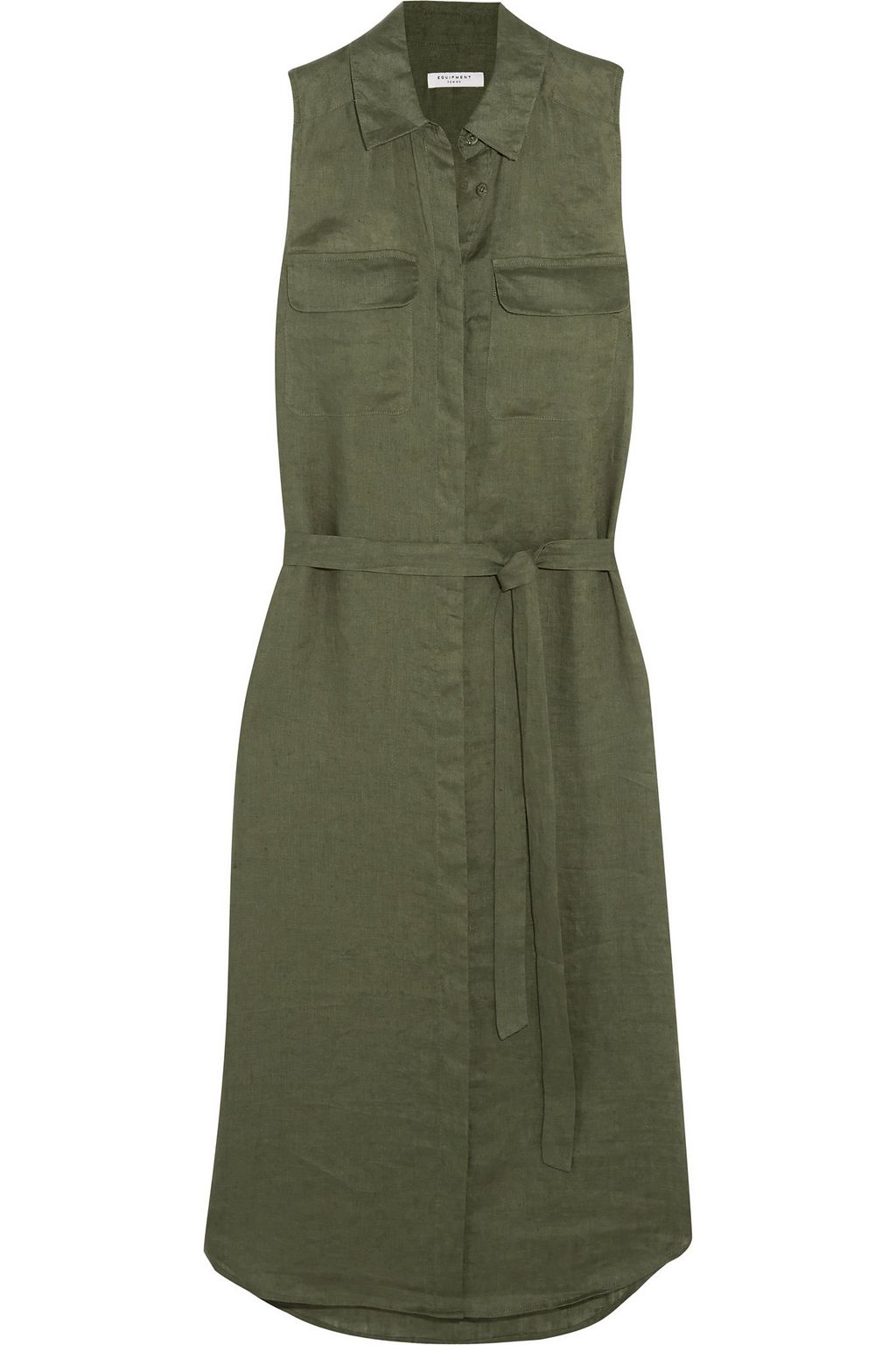 green linen shirt dress