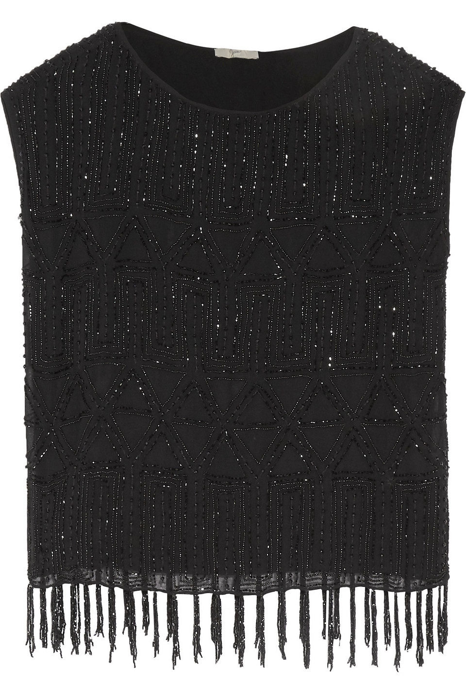 joie - celcile bead-embellished fringe georgette tank - black - s