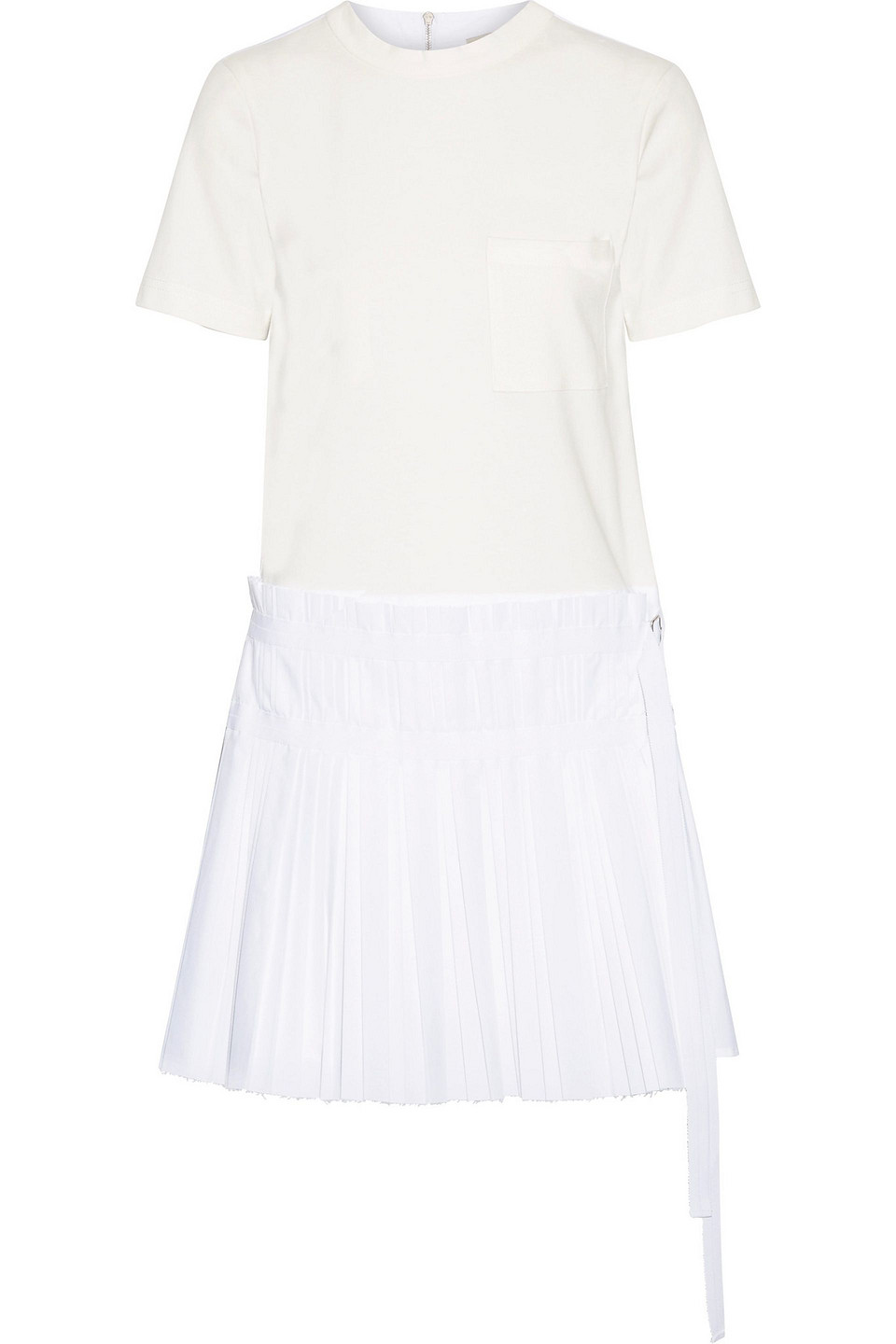 sea - pleated cotton-poplin and jersey mini dress - white - s