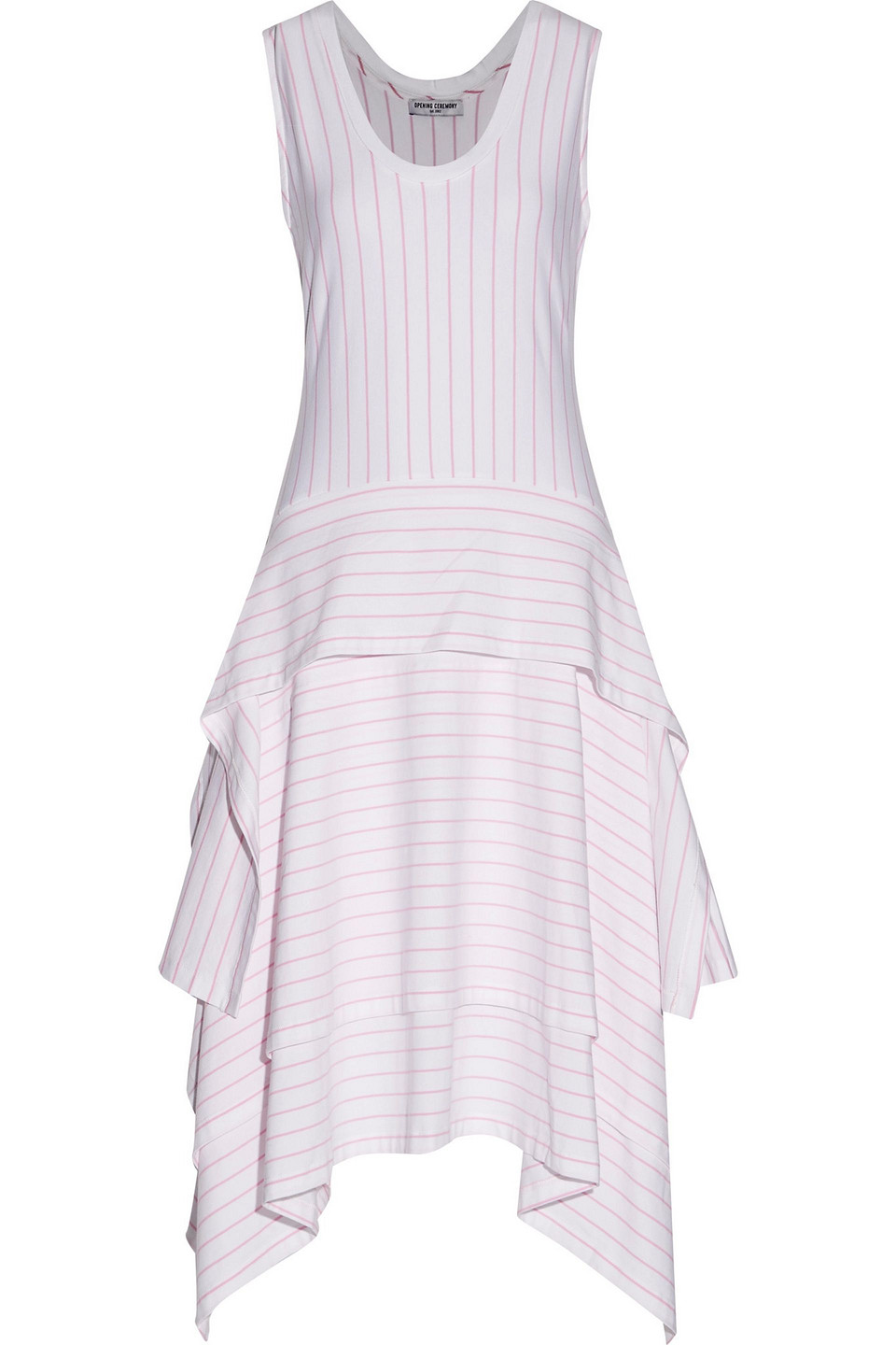 opening ceremony - asymmetric layered striped stretch-cotton jersey midi dress - white - s