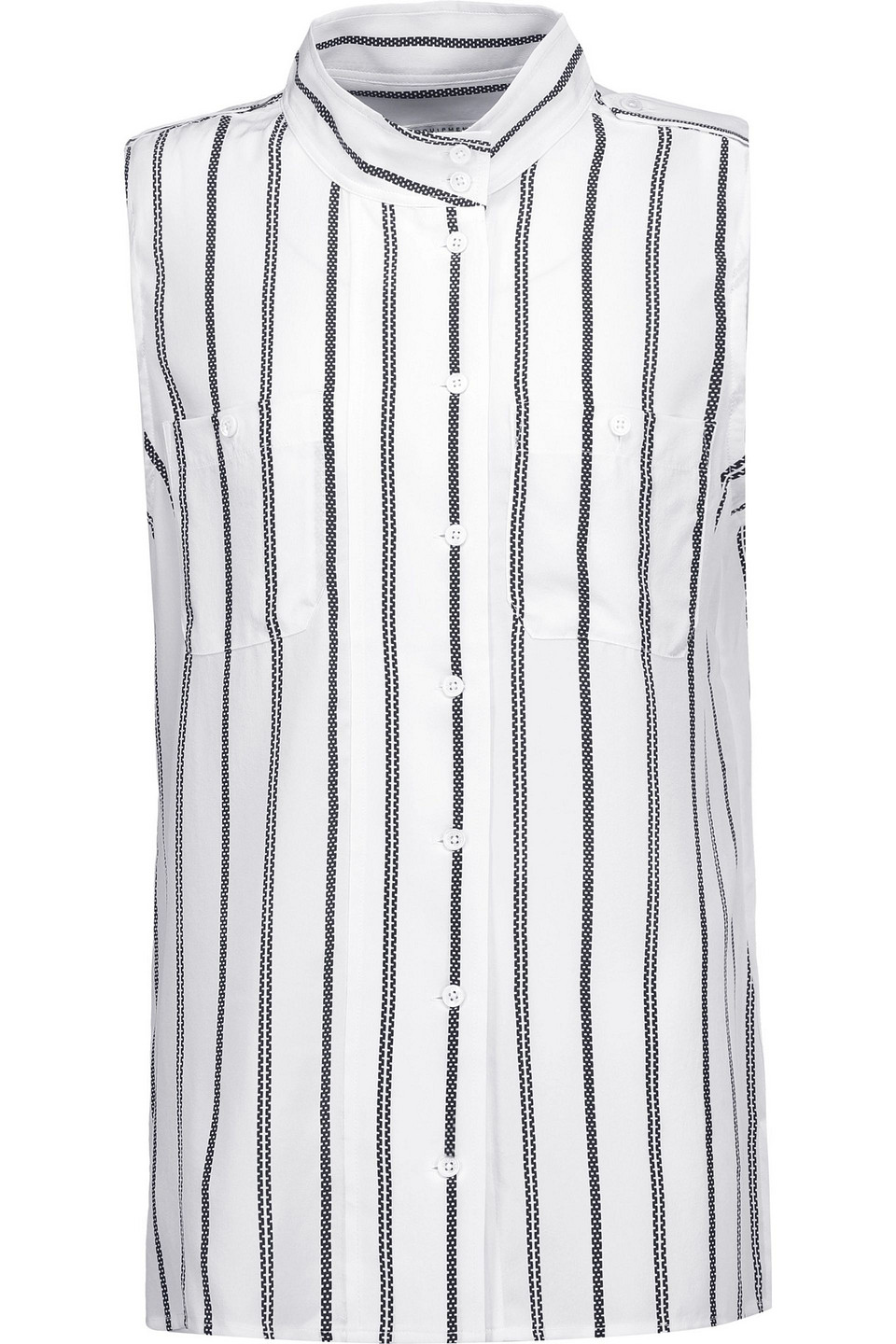 Equipment Striped Washed-silk Top In White