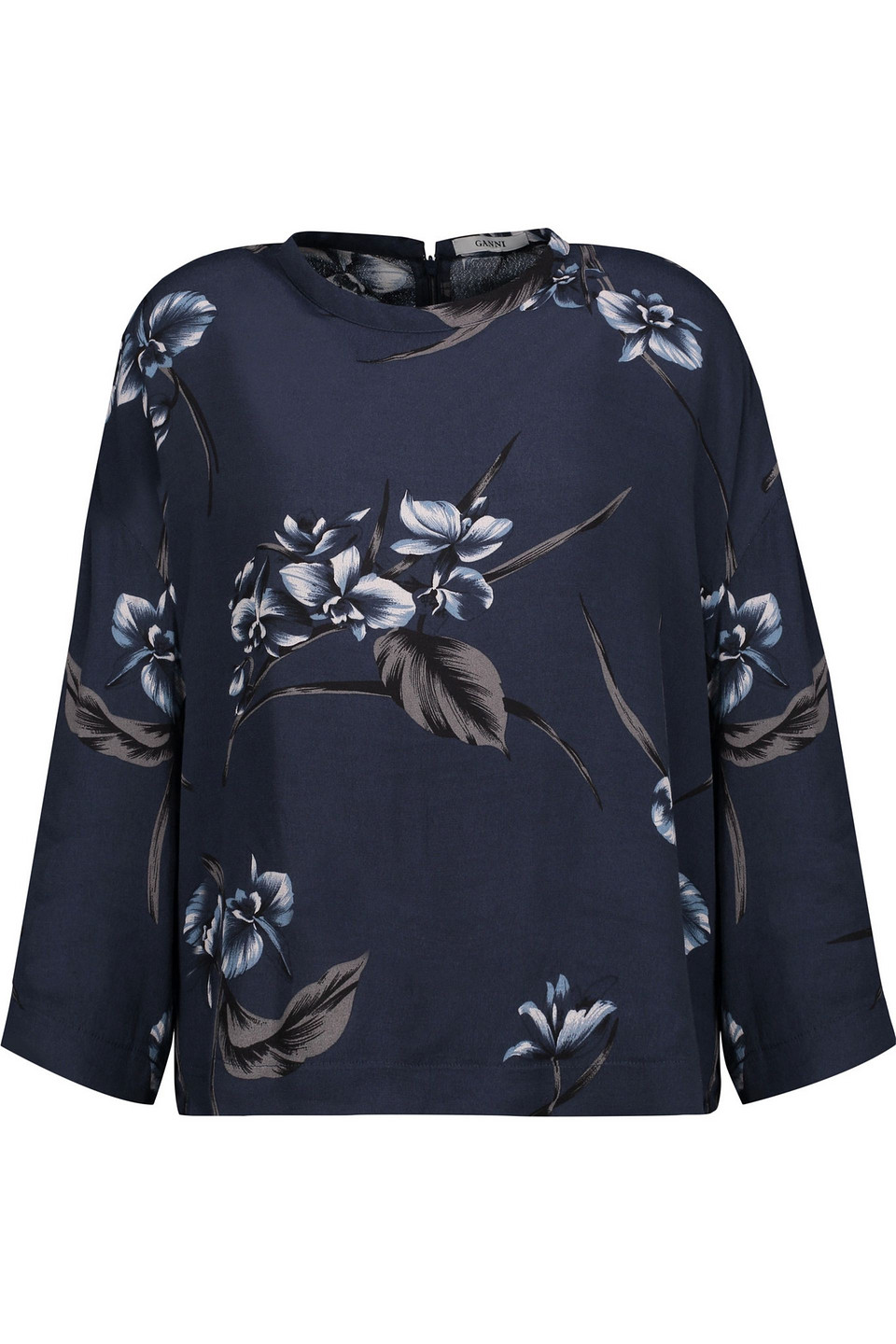ganni - floral-print crepe top - blue - s