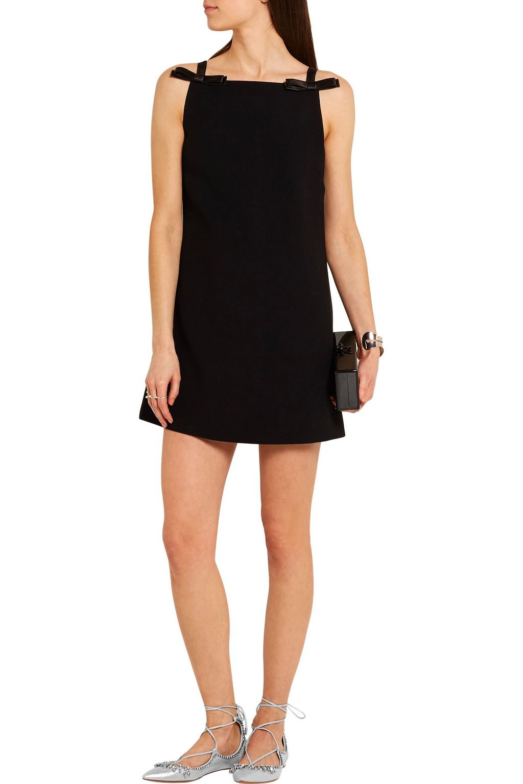 AQUAZZURA Christy crystal-embellished metallic leather point-toe flats