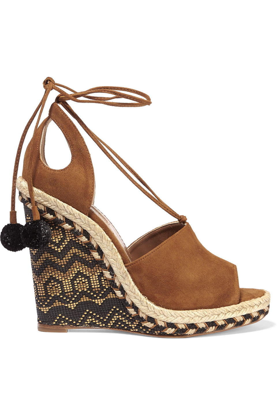 Aquazzura Woman Palm Springs Cutout Suede Espadrille Wedge Sandals Tan Size 39.5
