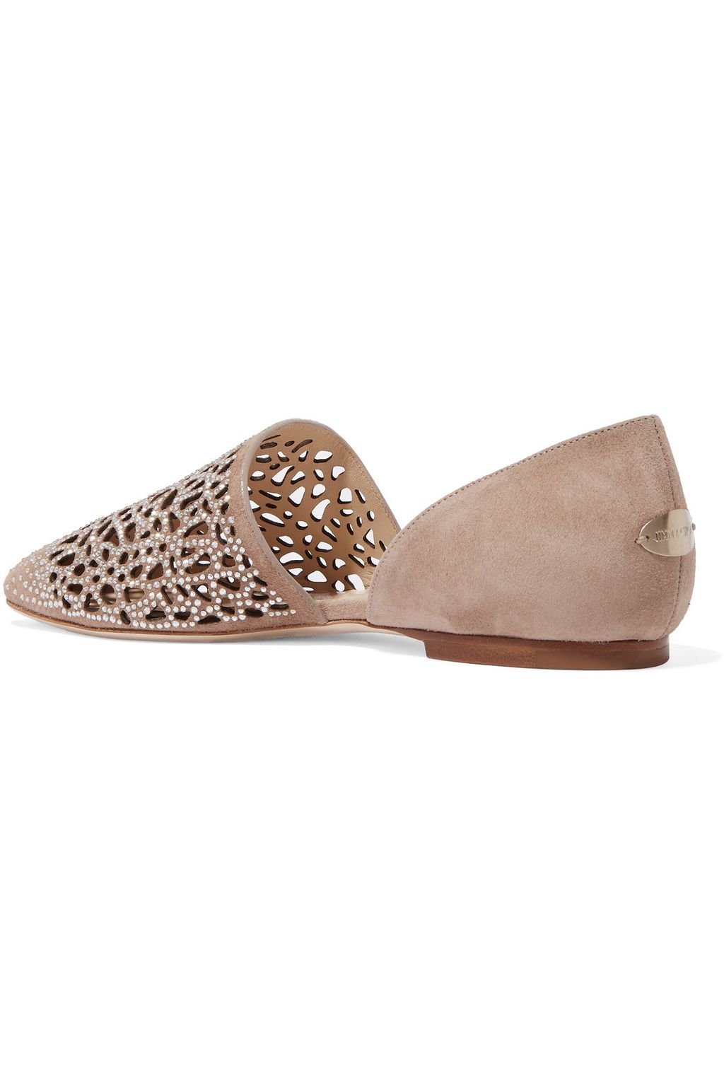 JIMMY CHOO Globe crystal-embellished cutout suede flats