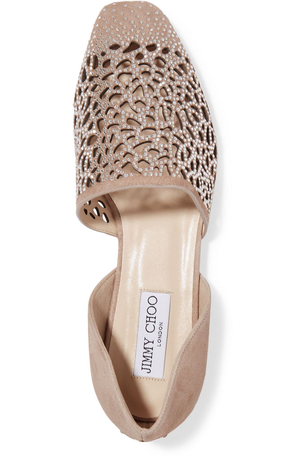 JIMMY CHOO Globe crystal-embellished cutout suede flats