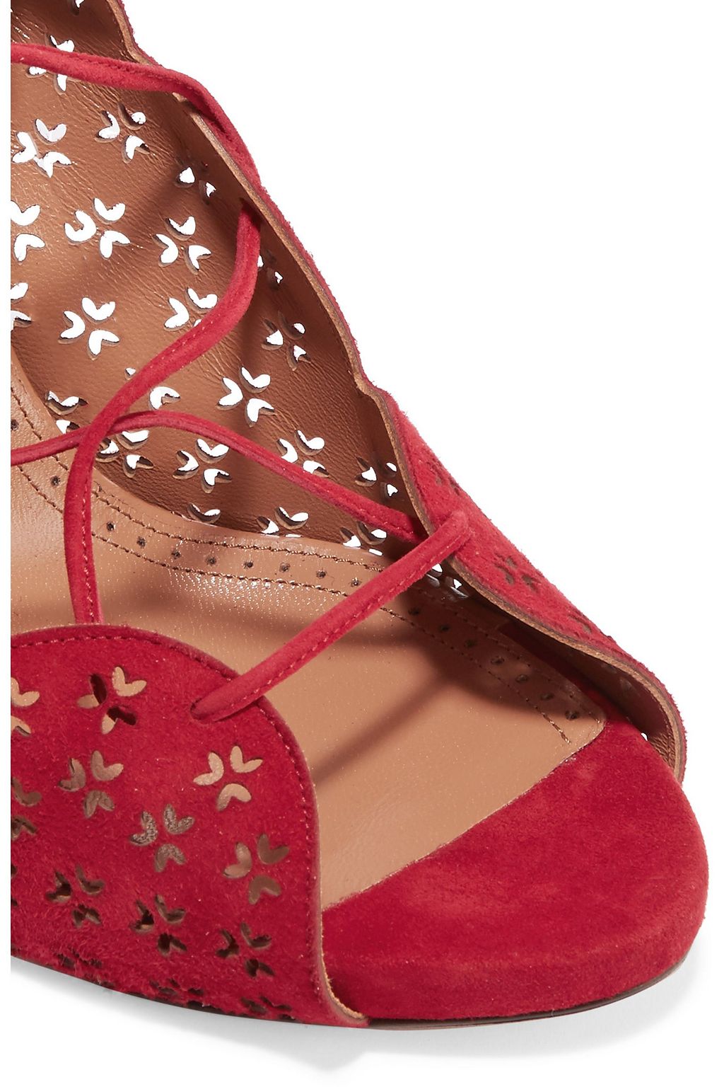 ALAÏA Carine lace-up laser-cut suede sandals