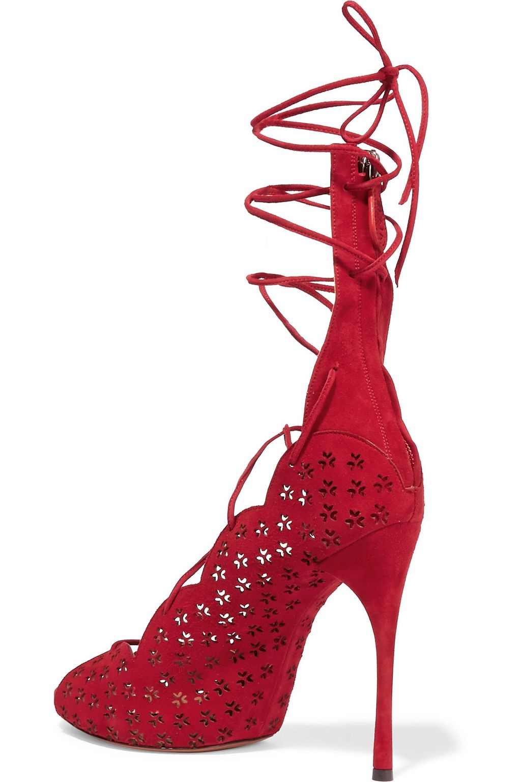 ALAÏA Carine lace-up laser-cut suede sandals