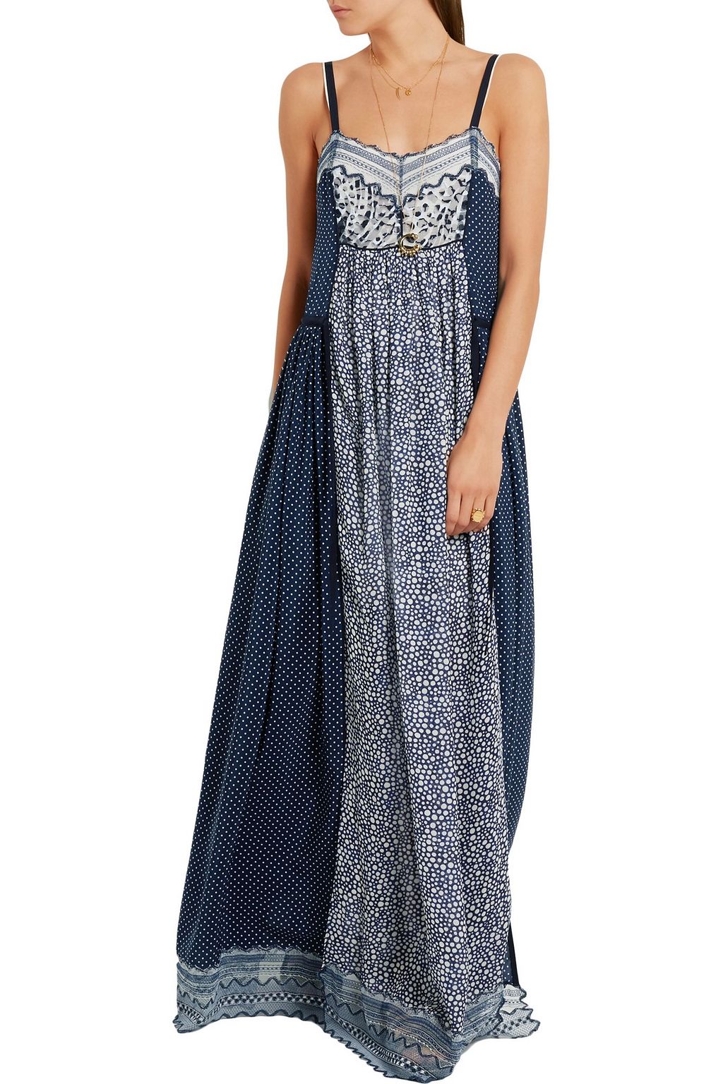 CHLOÉ Lace-trimmed printed cotton-blend crepe de chine maxi dress