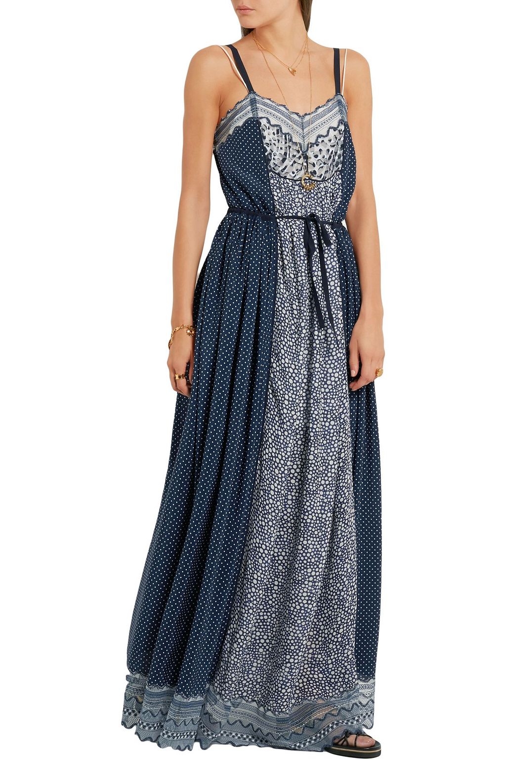 CHLOÉ Lace-trimmed printed cotton-blend crepe de chine maxi dress