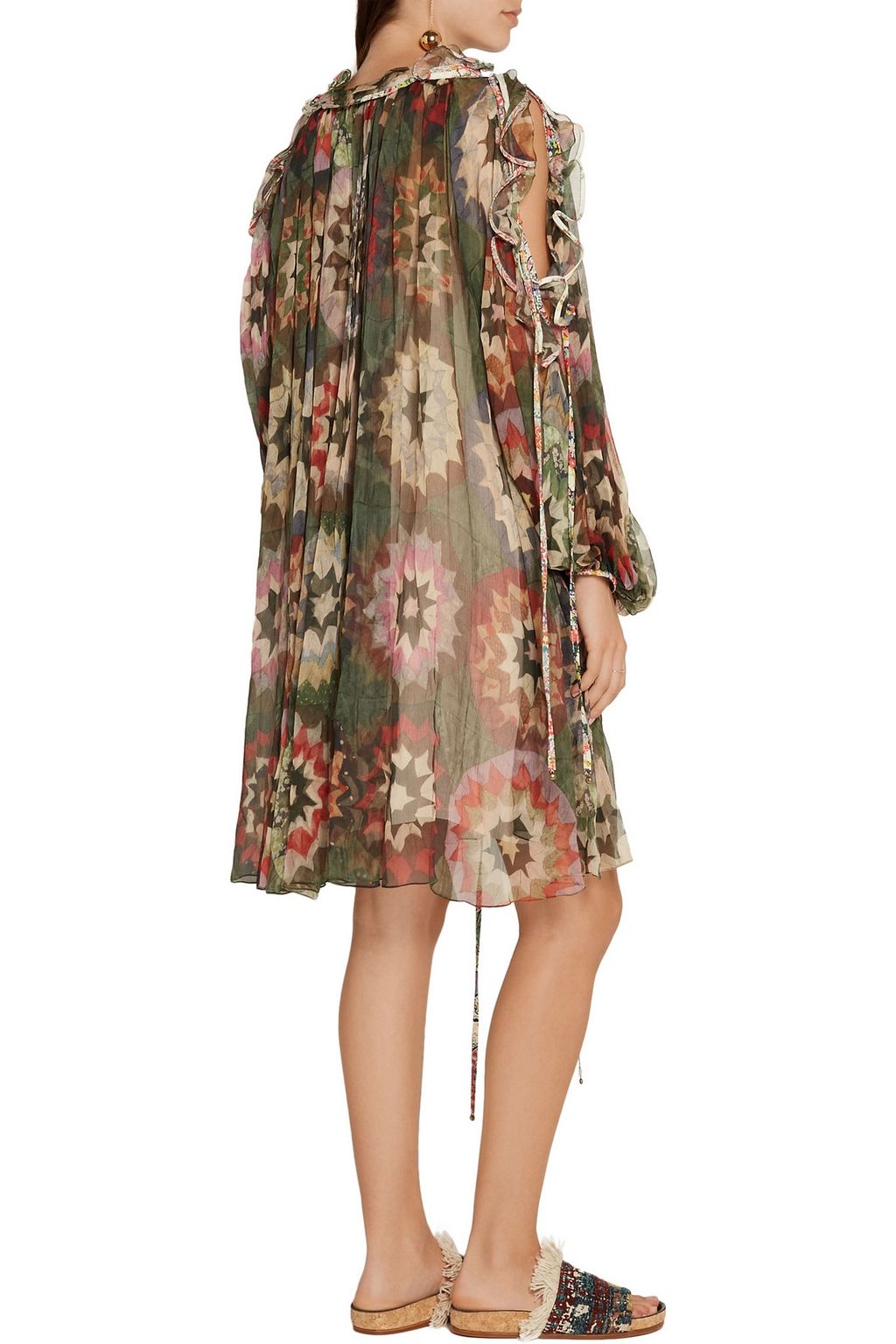 CHLOÉ Cutout ruffle-trimmed printed silk-georgette mini dress