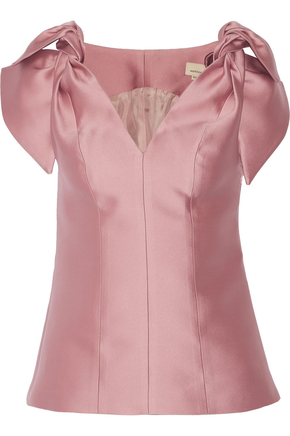 merchant archive - bow-detailed wool duchesse-satin top - pink - uk/au 6