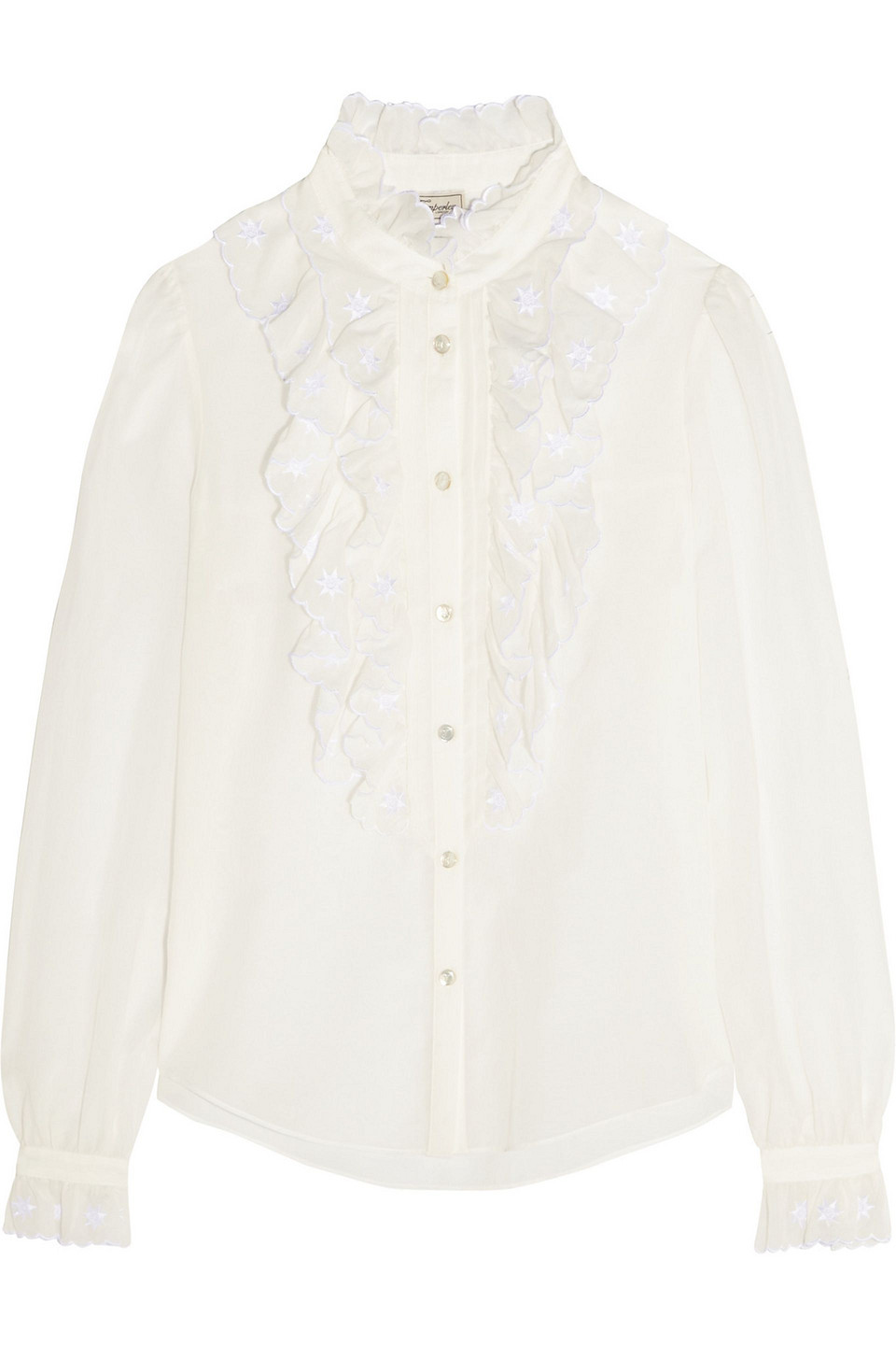 Temperley London Etta Ruffled Embroidered Cotton-blend Shirt In White