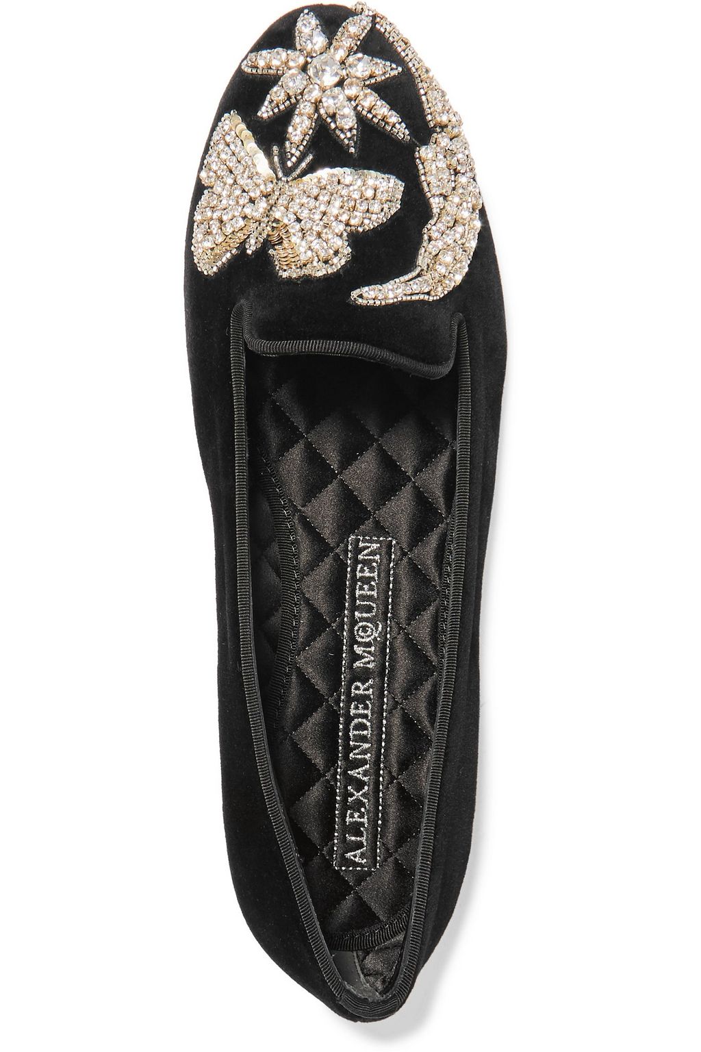 MCQUEEN Embellished velvet slippers