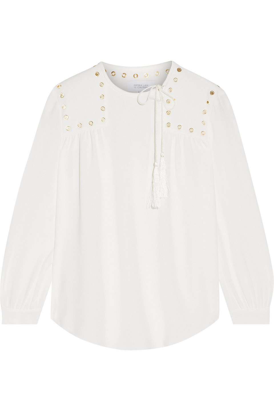 Derek Lam 10 Crosby Eyelet-embellished Gathered Crepe Blouse In White