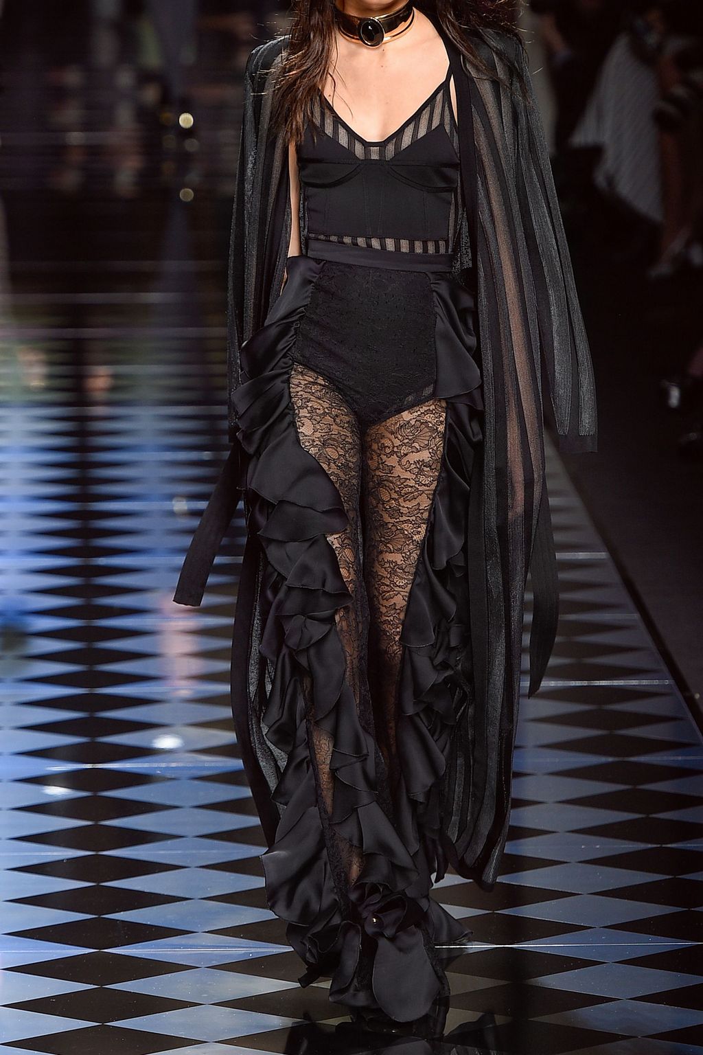 BALMAIN Striped tulle-paneled stretch-jersey bodysuit