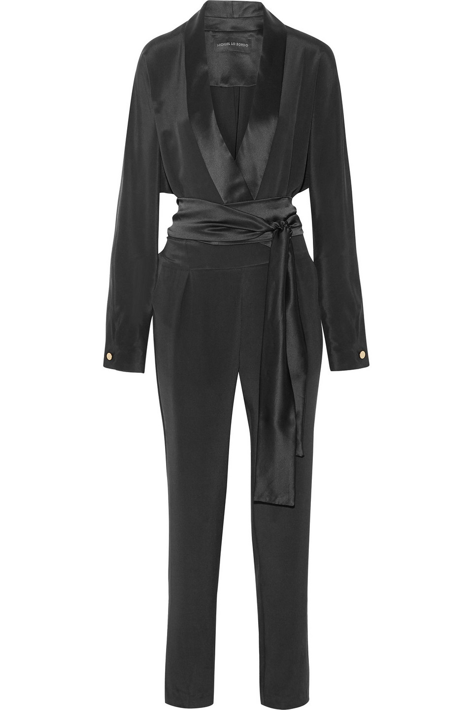 Wrap-effect satin-trimmed silk crepe de chine jumpsuit