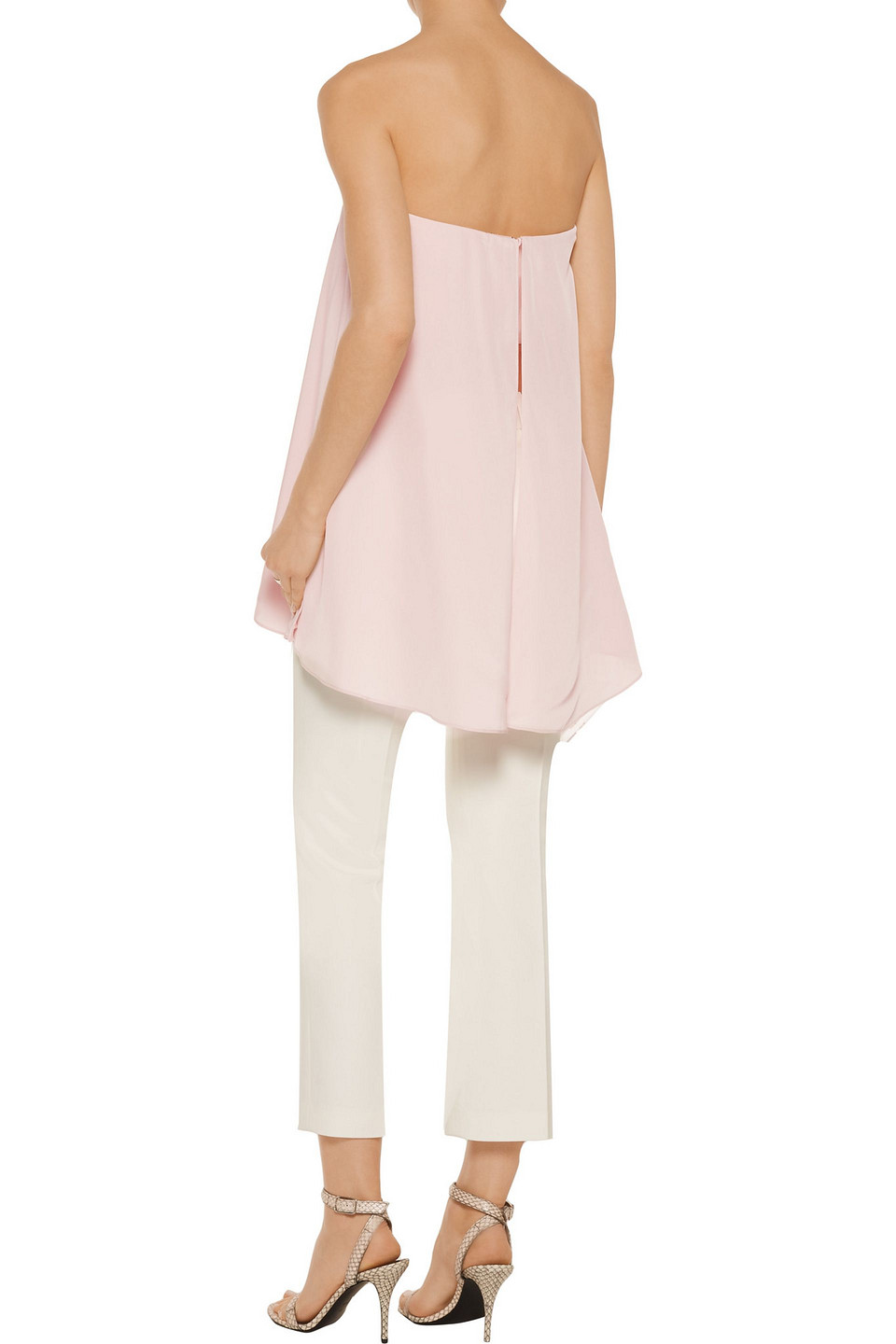 TIBI SIMONE STRAPLESS DRAPED SILK TOP