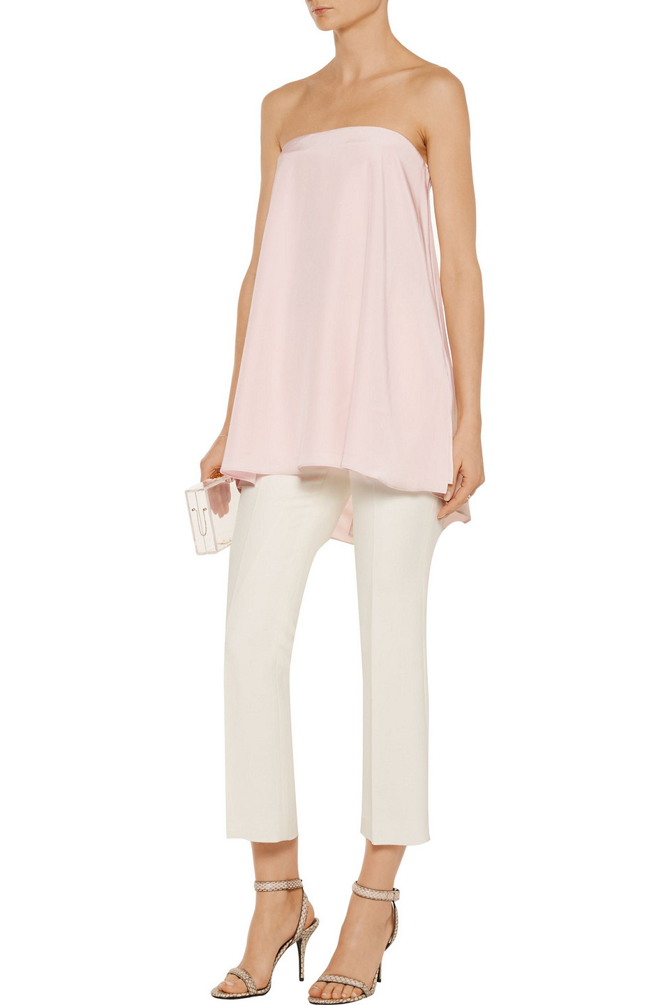 TIBI SIMONE STRAPLESS DRAPED SILK TOP