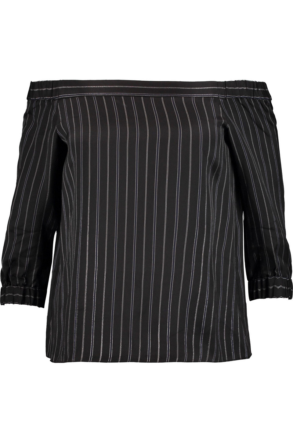 tibi - off-the-shoulder striped satin-twill top - black - us 0
