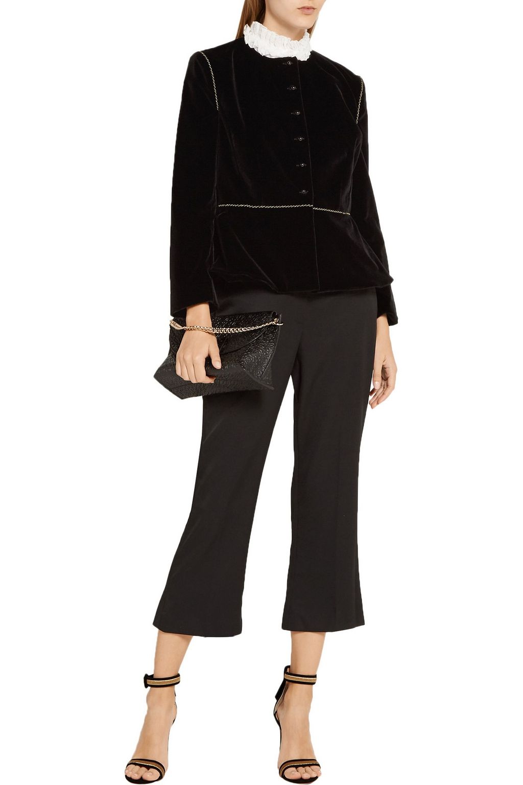 ISA ARFEN Embroidered stretch-velvet blazer