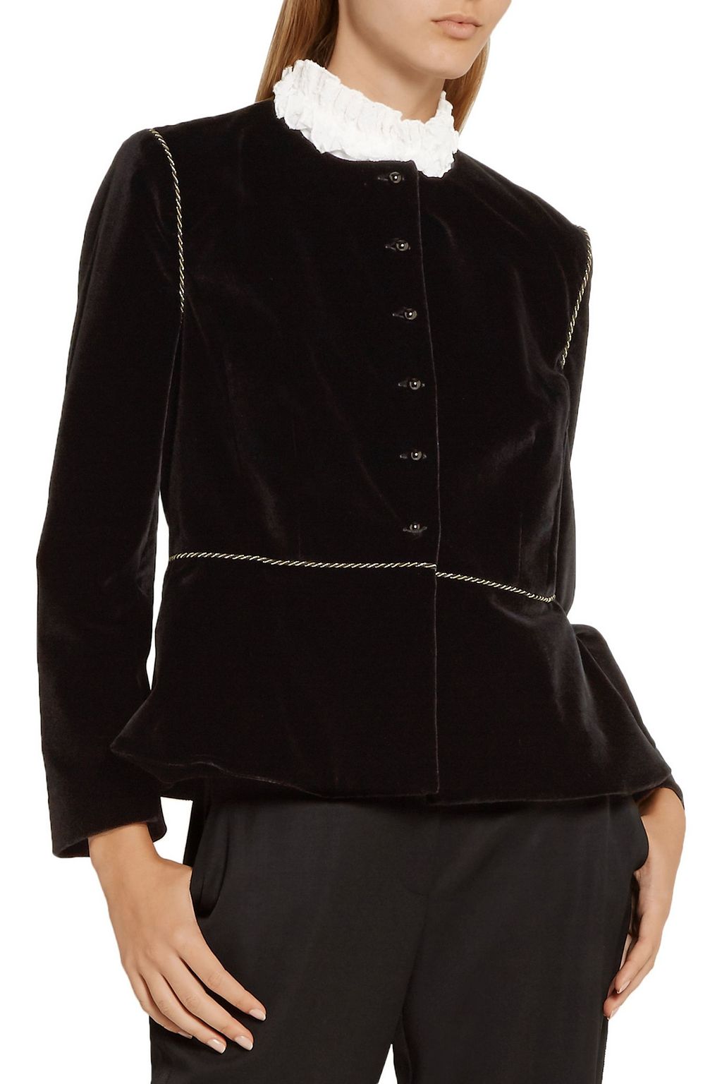 ISA ARFEN Embroidered stretch-velvet blazer
