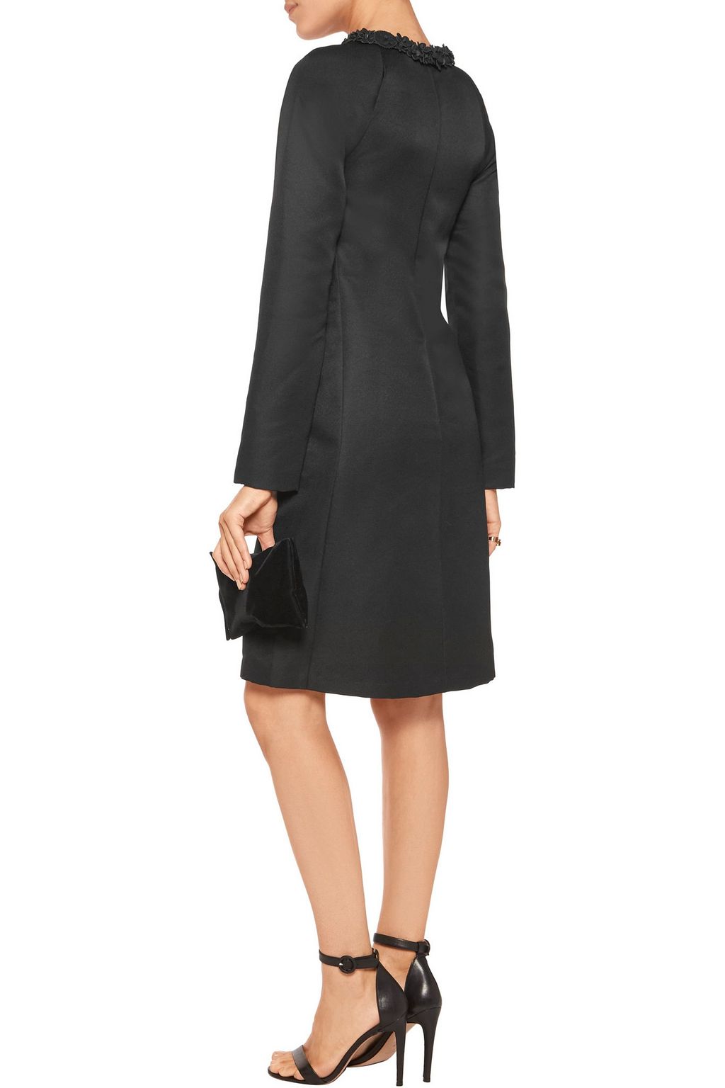 MIKAEL AGHAL Cutout faux leather-trimmed floral-appliquéd twill dress